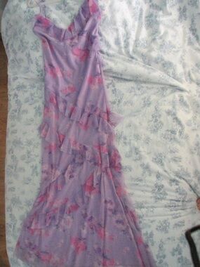 Purple Floral Ruffle Slip Dress